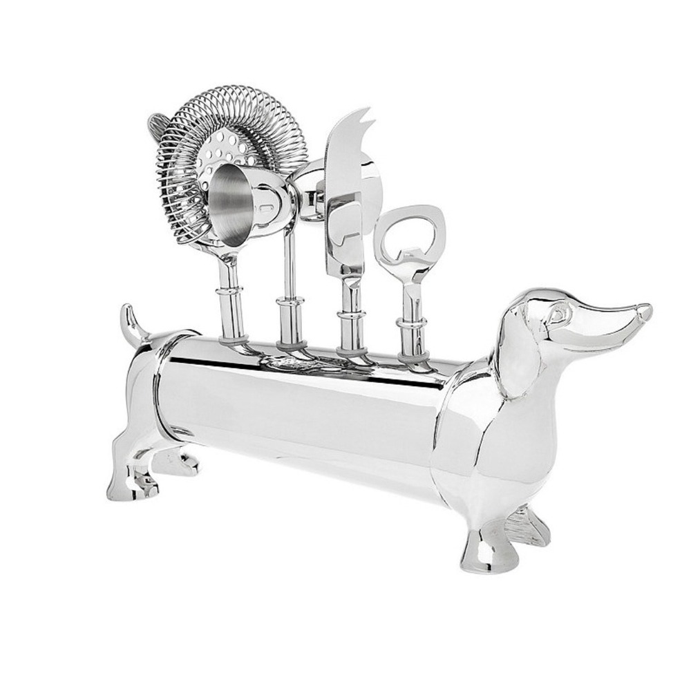 Dachshund Dog Bar Tool 5pc Set Cocktail Strainer 2x Jigger Bottle Opener Stirrer